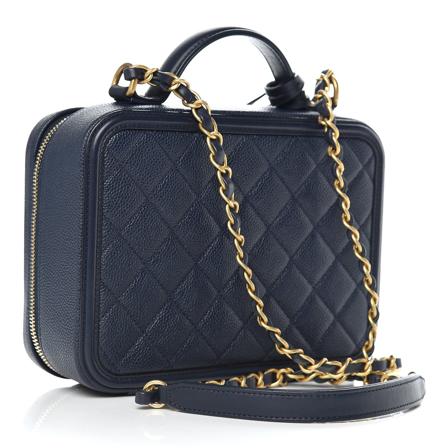 Caviar Quilted Medium CC Filigree Vanity Case Navy