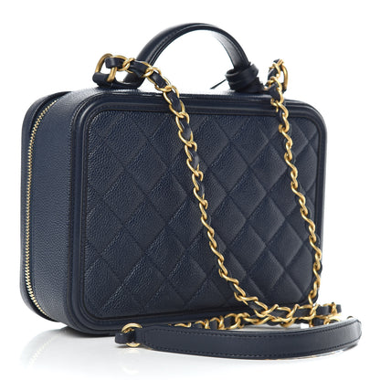 Chanel Caviar Quilted Medium CC Filigree Vanity Case Navy 3 of 10