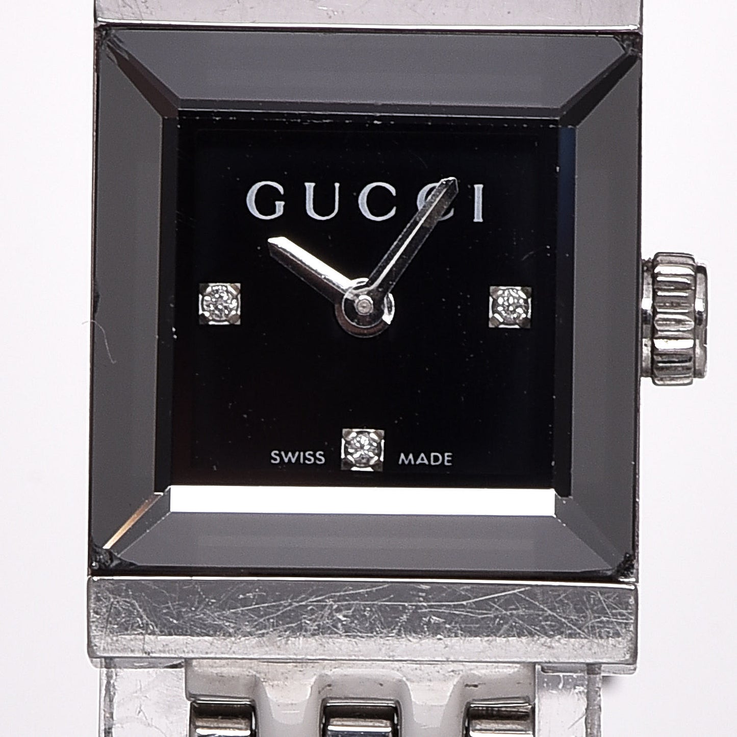 Stainless Steel Diamond 14mm G- Frame Square Quartz Watch Black