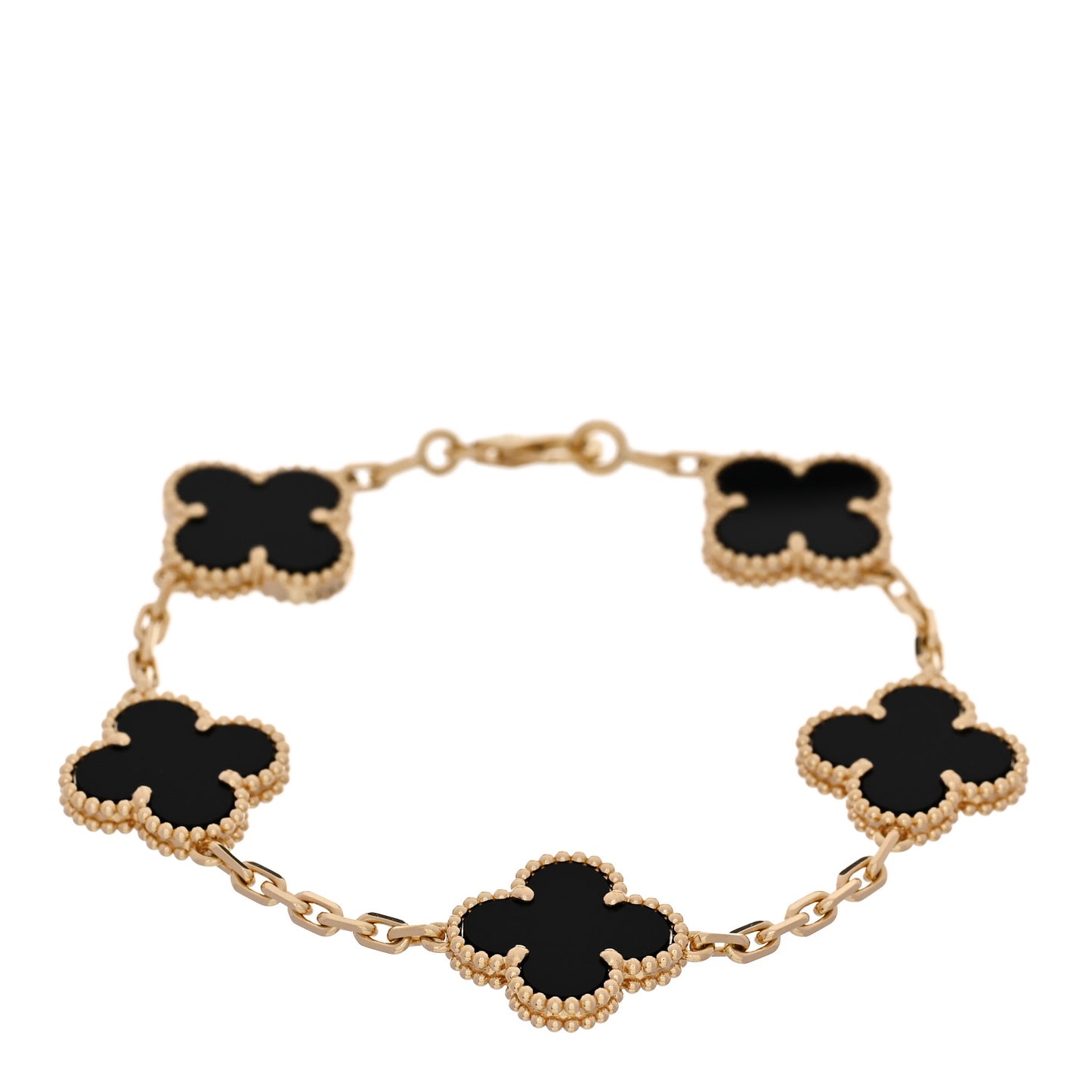 18K Yellow Gold Black Onyx 5 Motifs Vintage Alhambra Bracelet