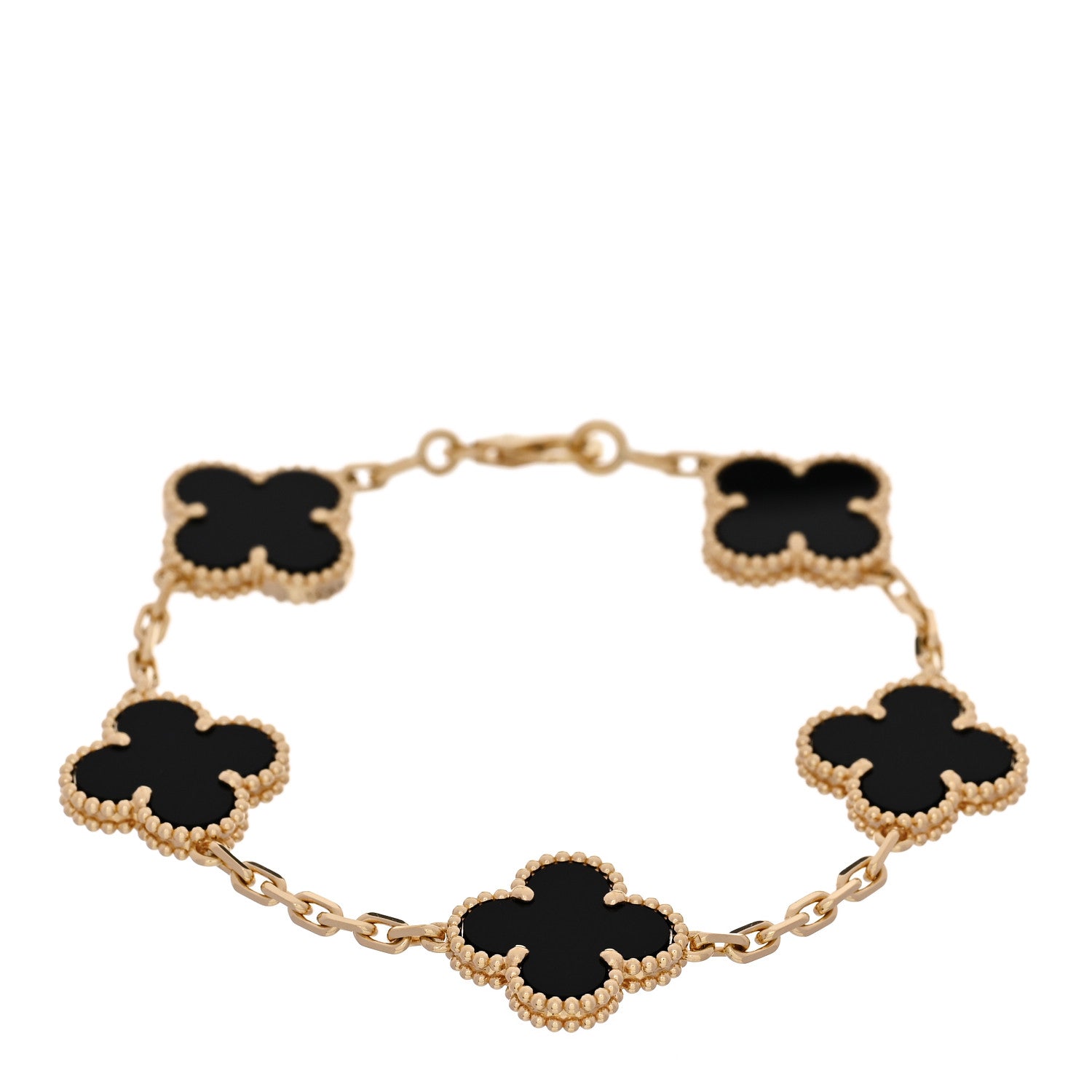 Van Cleef & Arpels 18K Yellow Gold Black Onyx 5 Motifs Vintage Alhambra Bracelet 1 of 4