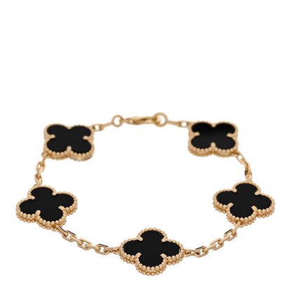 Van Cleef & Arpels 18K Yellow Gold Black Onyx 5 Motifs Vintage Alhambra Bracelet 1 of 4