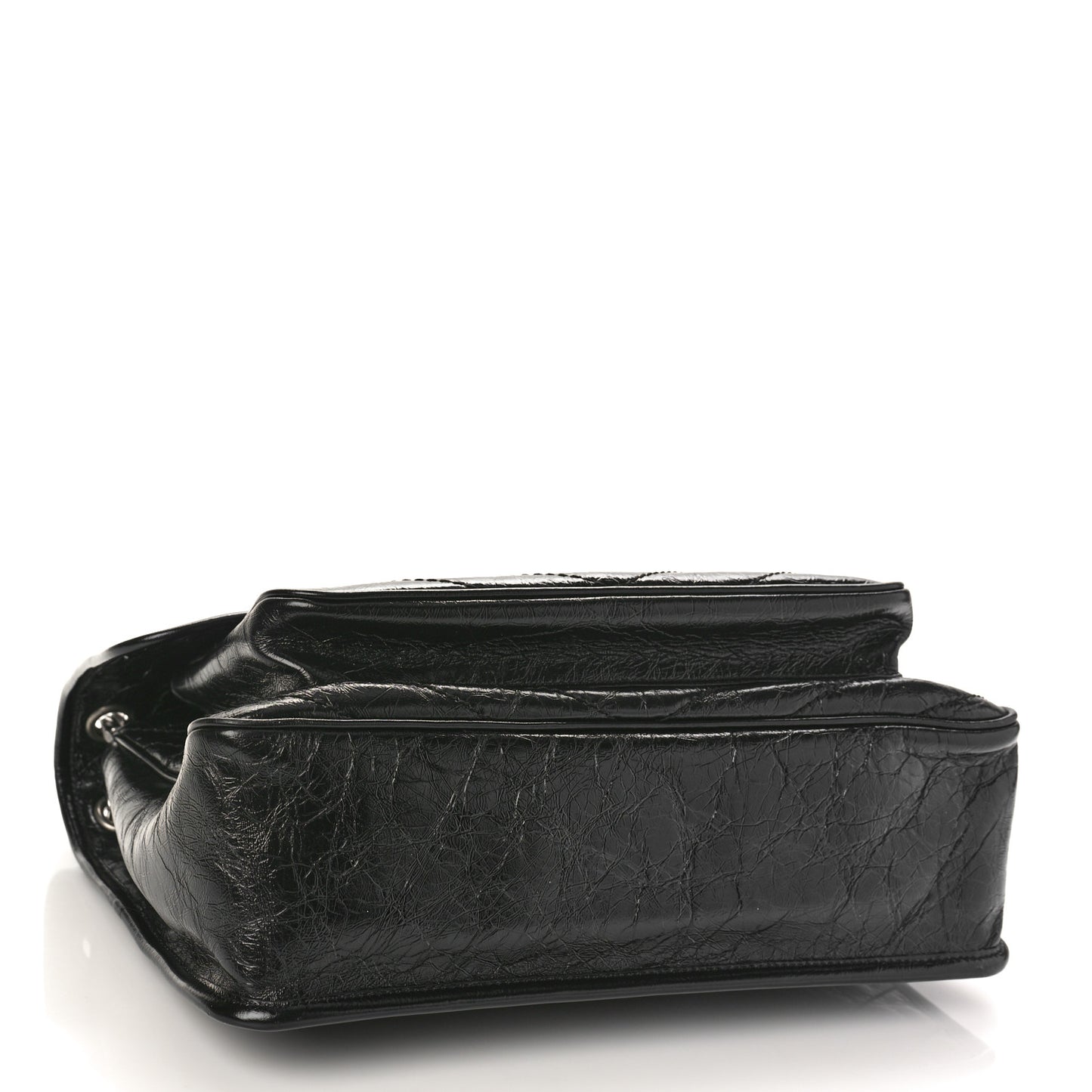 Crinkled Calfskin Matelasse Monogram Large Niki Chain Satchel Black