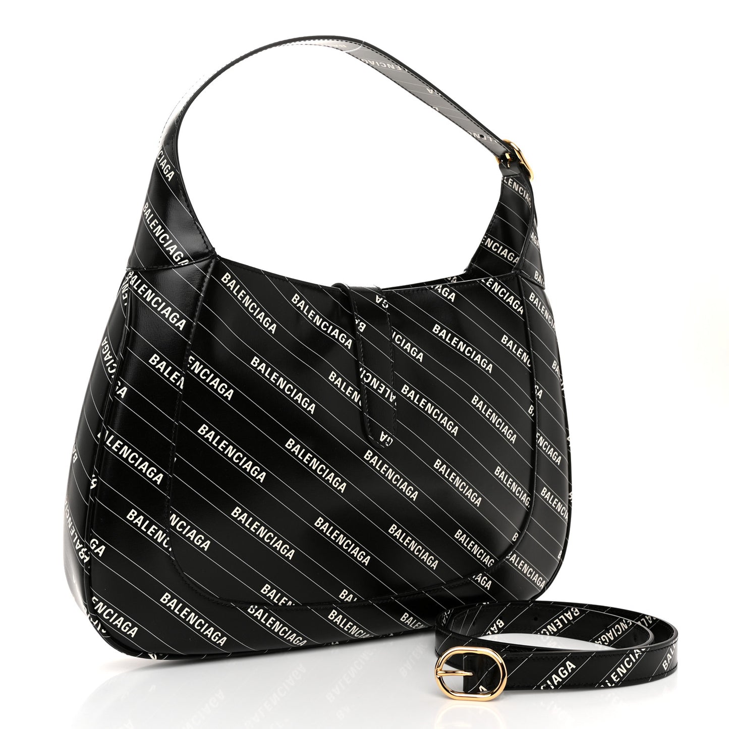 X BALENCIAGA Calfskin Logo Print Medium Jackie 1961 Hobo Black