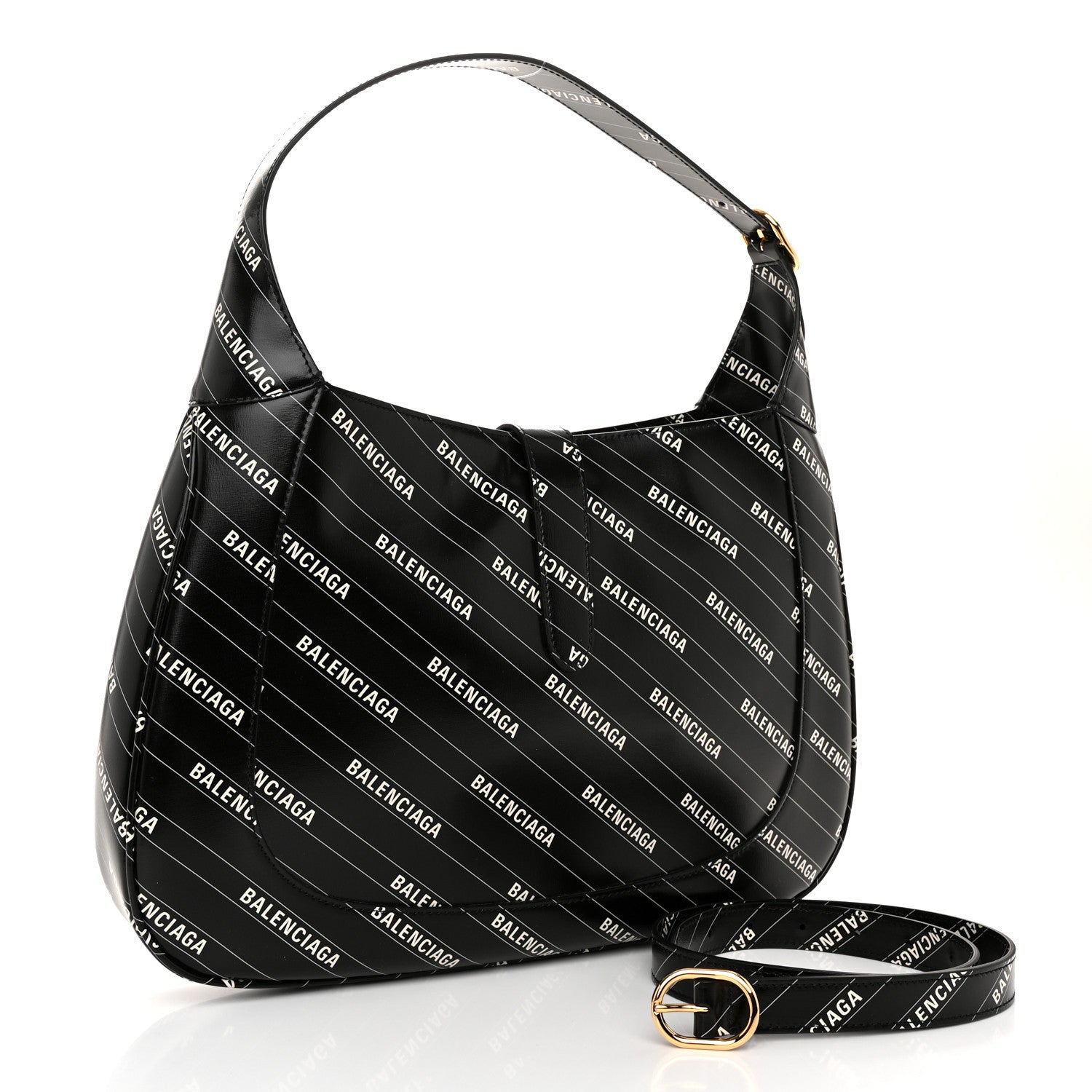 Gucci X BALENCIAGA Calfskin Logo Print Medium Jackie 1961 Hobo Black 3 of 10