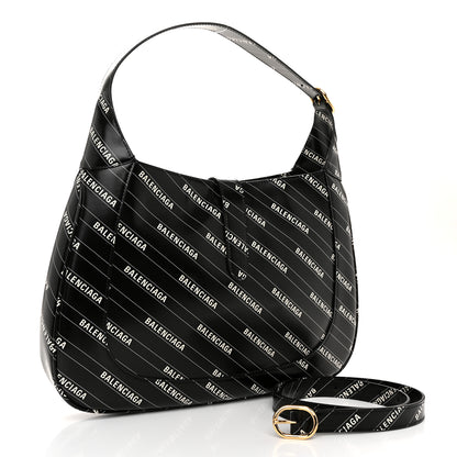 Gucci X BALENCIAGA Calfskin Logo Print Medium Jackie 1961 Hobo Black 3 of 10