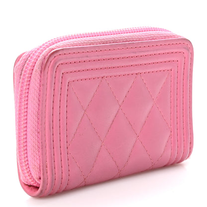 Chanel Calfskin Quilted Boy Zip Around Coin Purse Wallet Pink 3 of 9