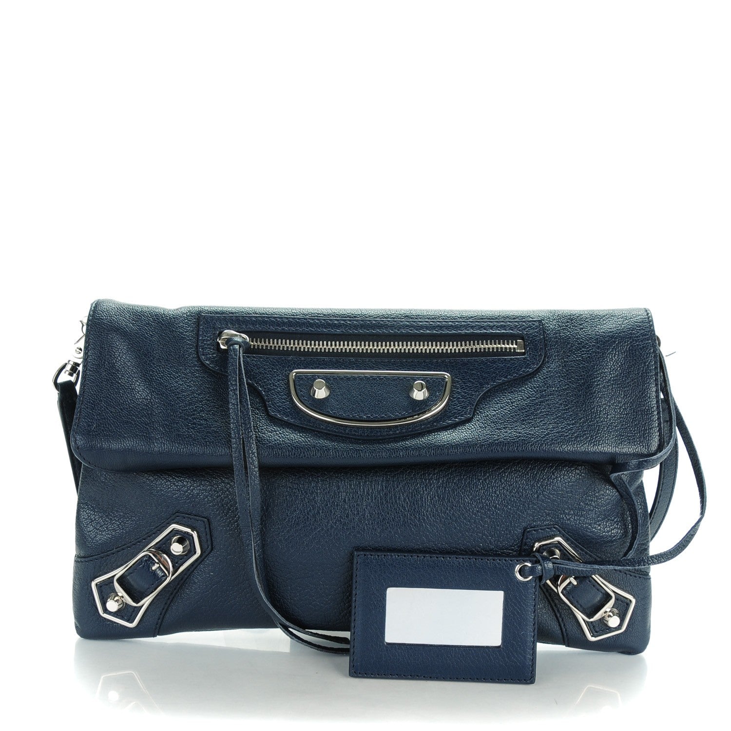 Balenciaga Chevre Silver Metallic Edge Hardware Envelope Clutch Bleu Nuit 1 of 7