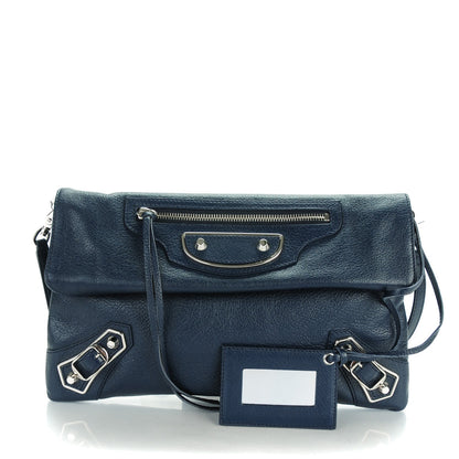 Balenciaga Chevre Silver Metallic Edge Hardware Envelope Clutch Bleu Nuit 1 of 7