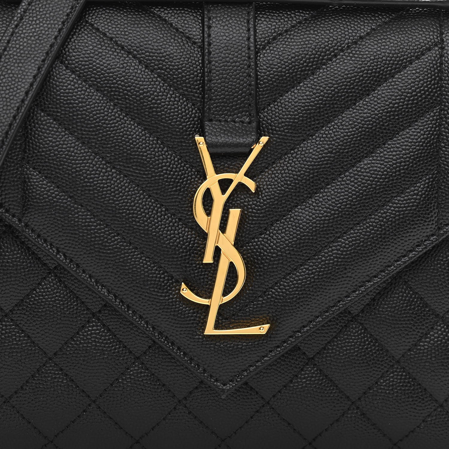 Saint Laurent Grain De Poudre Textured Mixed Matelasse Triquilt Medium Monogram Satchel Black 8 of 11