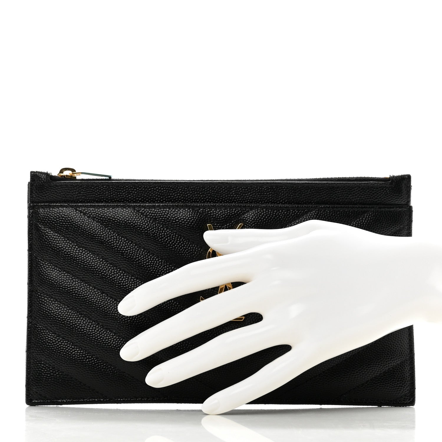 Saint Laurent Grain De Poudre Chevron Monogram Bill Pouch Black 2 of 8