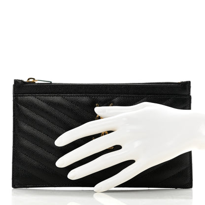 Saint Laurent Grain De Poudre Chevron Monogram Bill Pouch Black 2 of 8