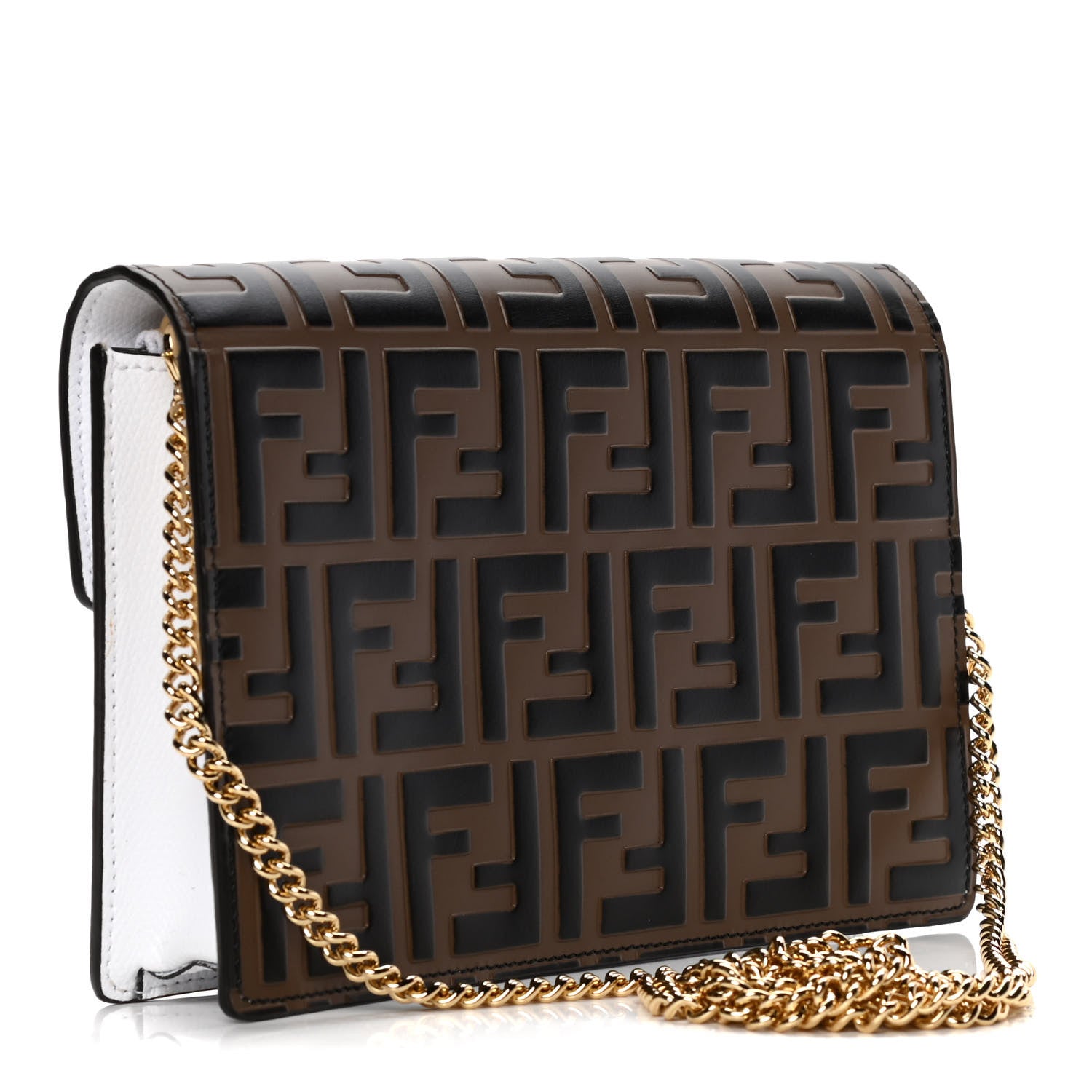 Fendi Vitello Cruise F is Fendi FF 1974 Embossed Medium Envelope Wallet On Chain Optical White Maya Black 3 of 16