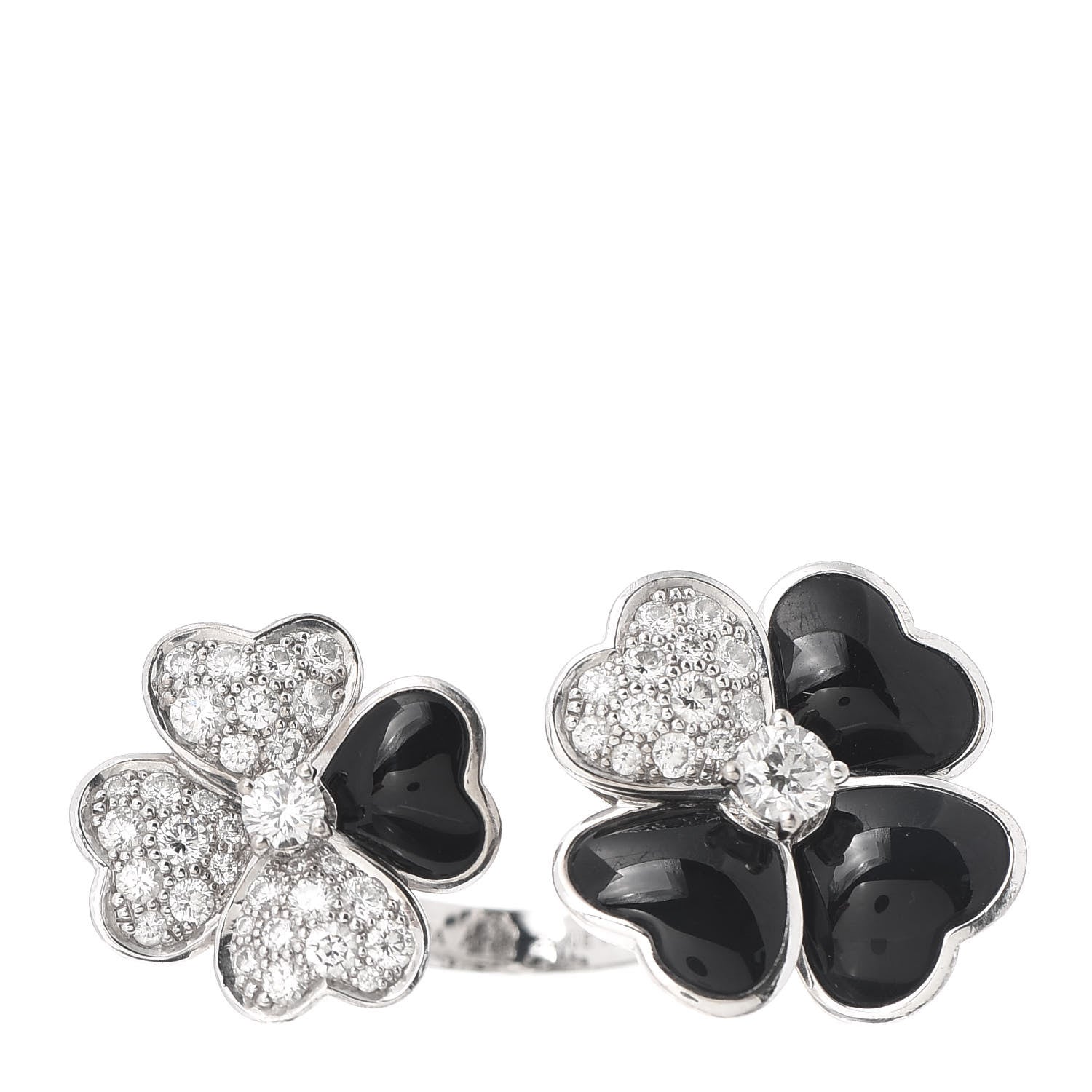 Van Cleef & Arpels 18K White Gold Diamond Black Onyx Between Finger Cosmos Ring 53 6.25 1 of 5