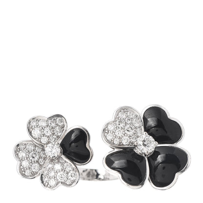 Van Cleef & Arpels 18K White Gold Diamond Black Onyx Between Finger Cosmos Ring 53 6.25 1 of 5