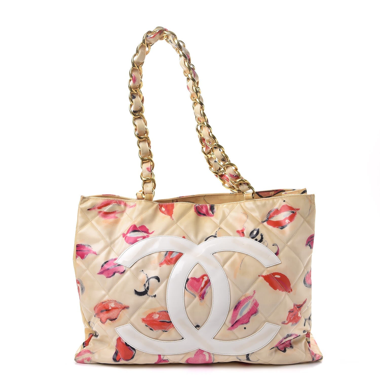 Chanel Coated Canvas Quilted Lips and Kisses Graffiti XL Tote Beige 1 of 18