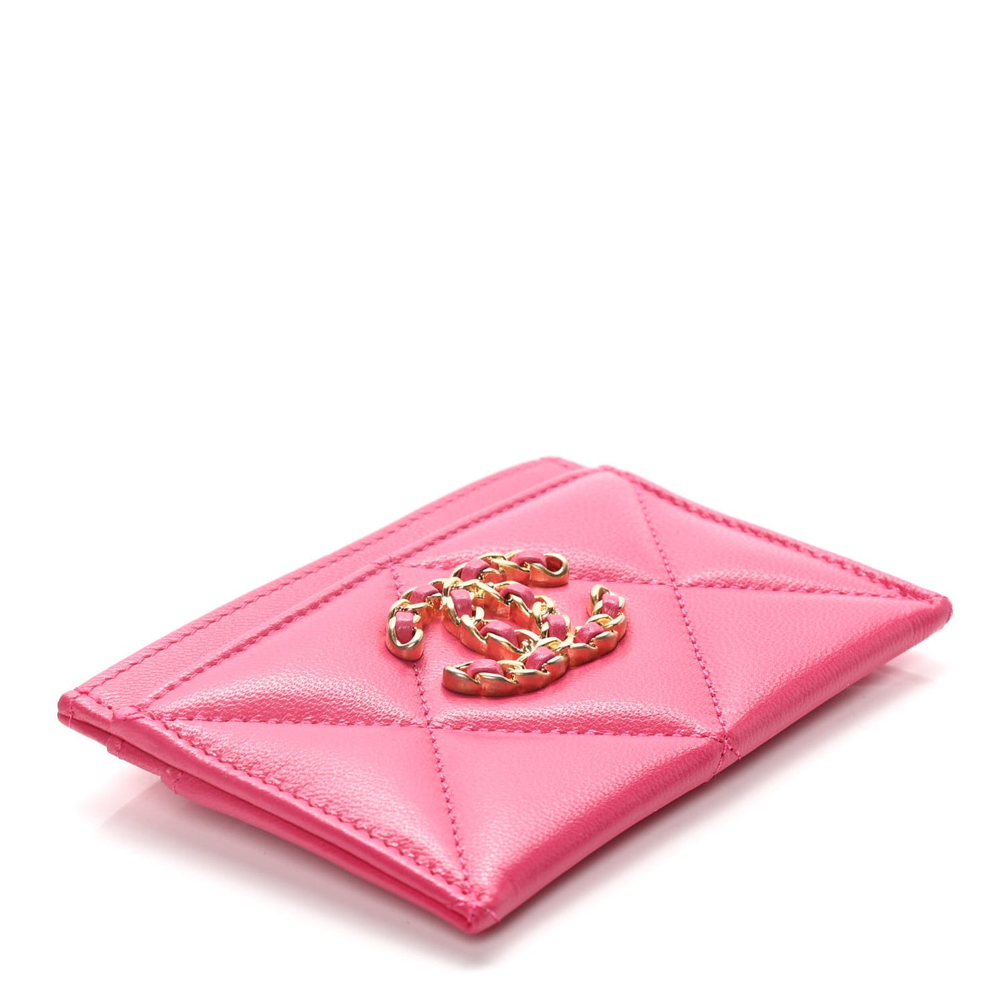 Lambskin Quilted Chanel 19 Card Holder Dark Pink