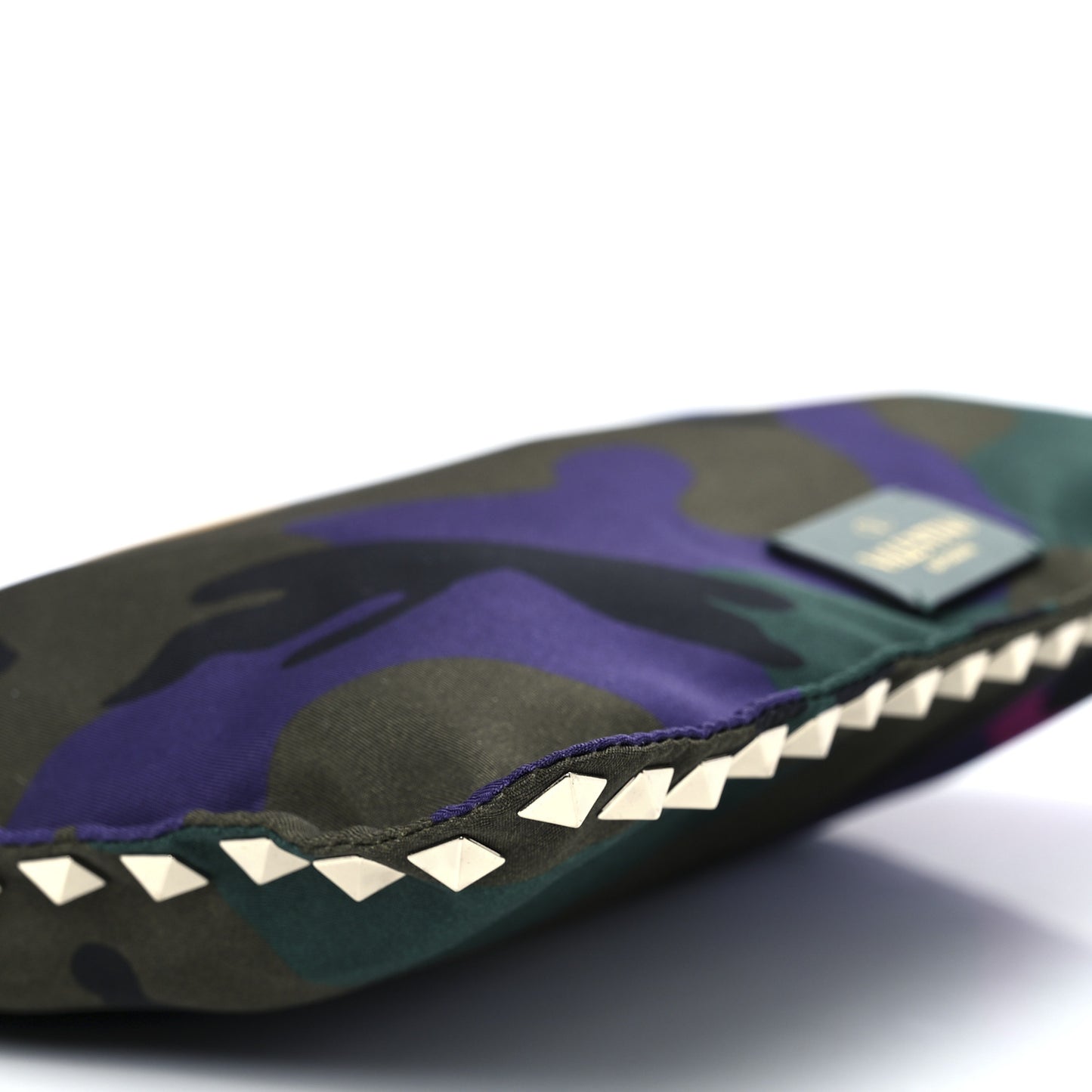 Nylon Camouflage Print Rockstud Zip Pouch Multicolor