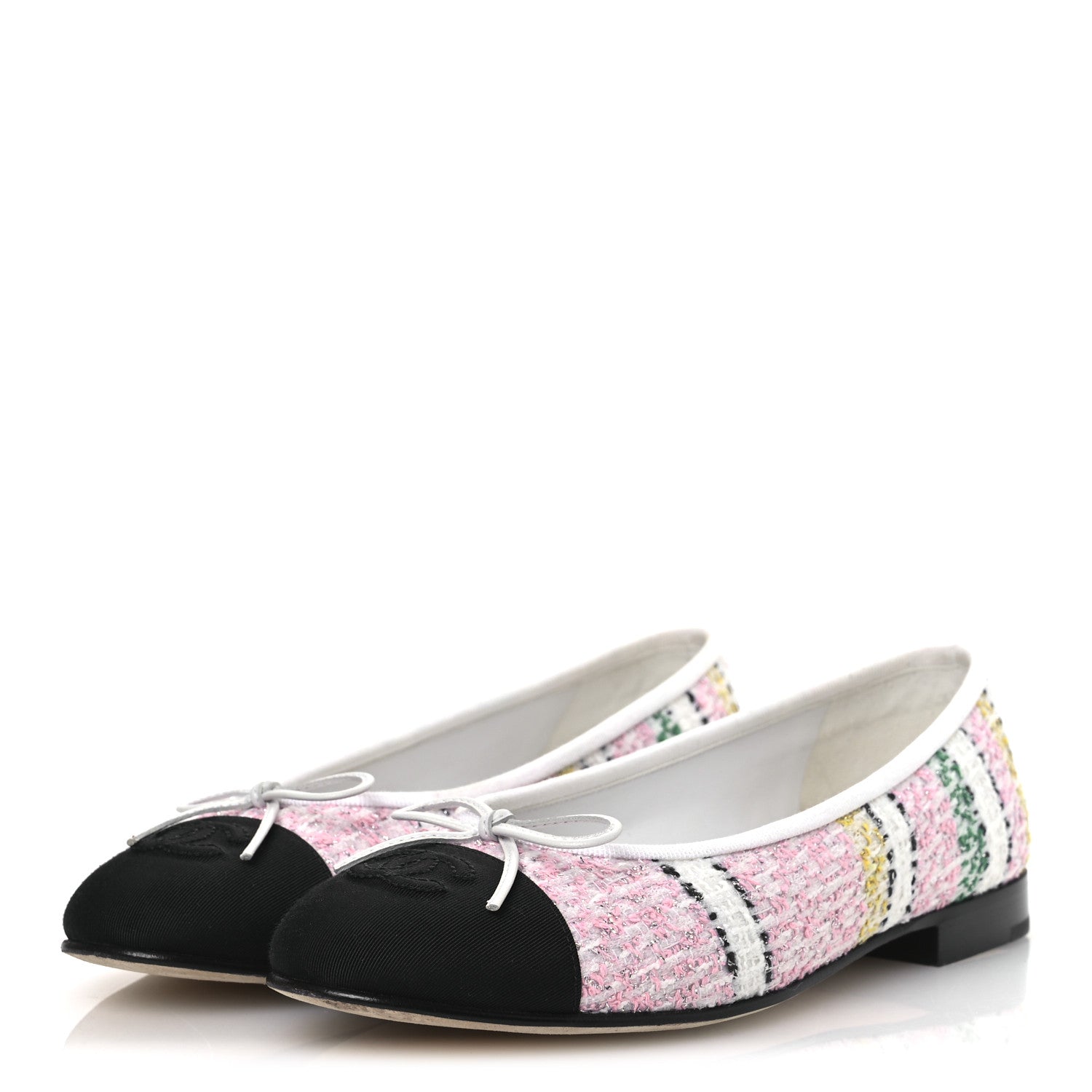 Chanel Tweed Grosgrain Cap Toe Ballerina Flats 38 White Pink Black 4 of 11