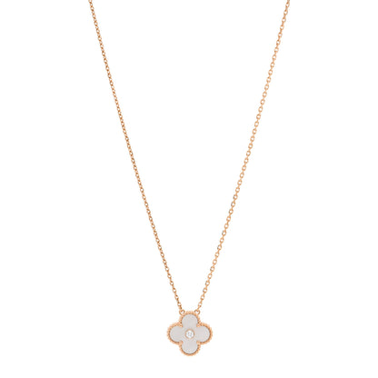 Van Cleef & Arpels 18K Rose Gold Diamond Mother of Pearl Vintage Alhambra Pendant Necklace 1 of 6