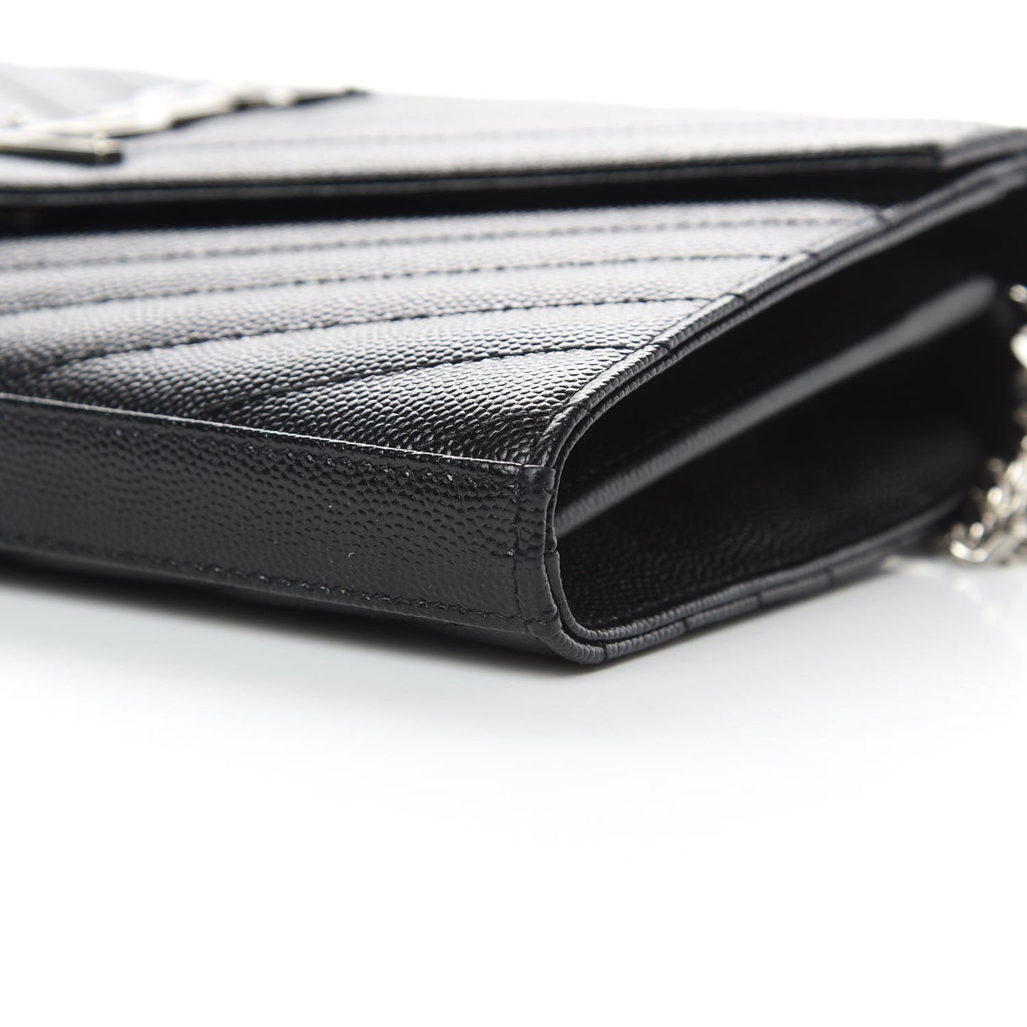 Grain De Poudre Matelasse Chevron Monogram Chain Wallet Black