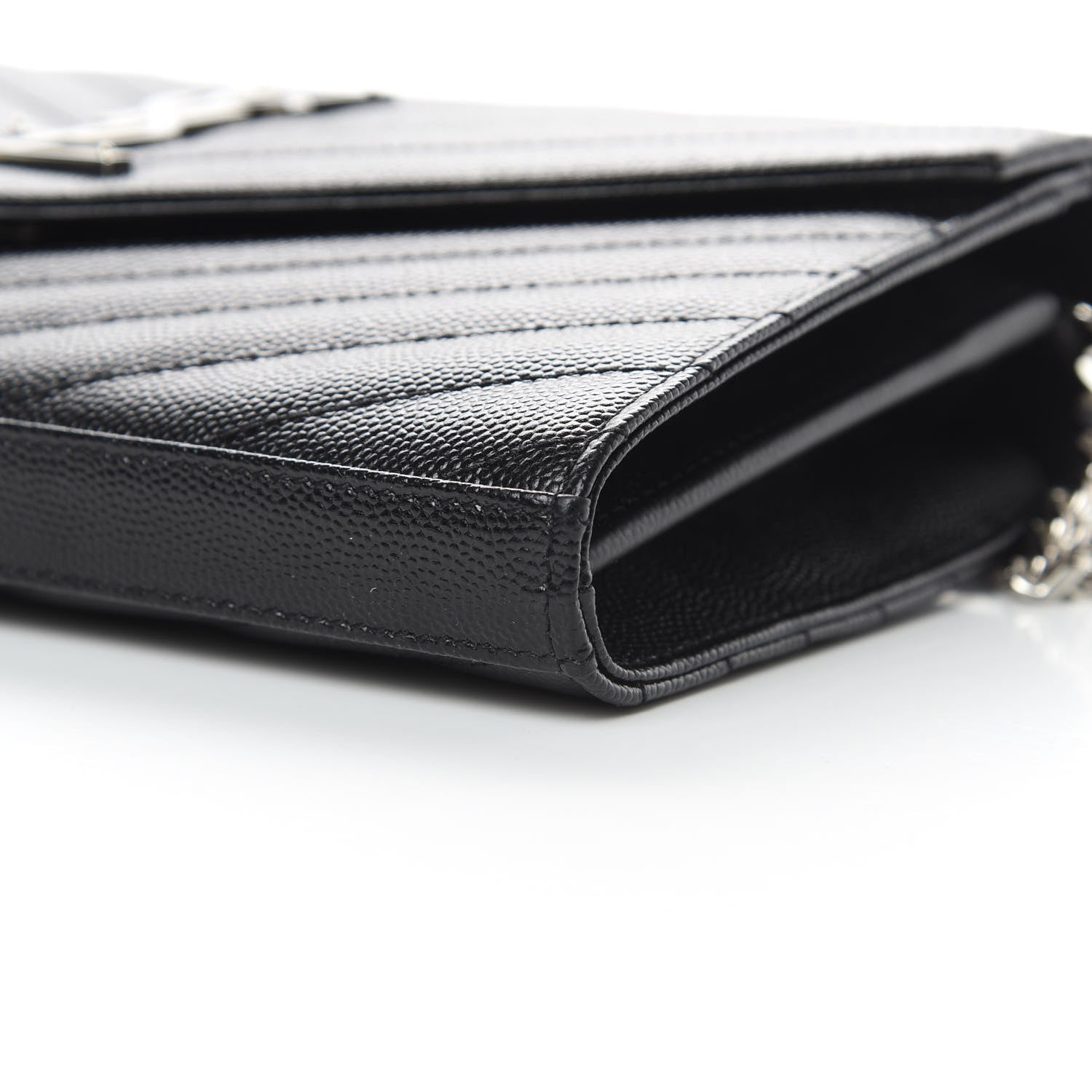 Saint Laurent Grain De Poudre Matelasse Chevron Monogram Chain Wallet Black 10 of 12