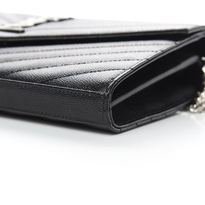 Saint Laurent Grain De Poudre Matelasse Chevron Monogram Chain Wallet Black 10 of 12