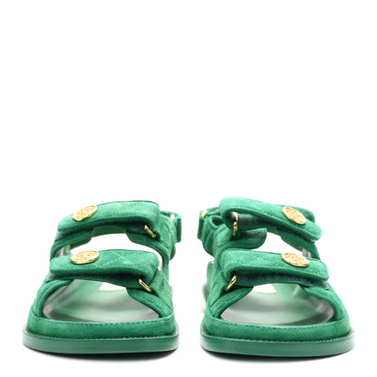 Chanel Suede Calfskin Velcro Dad Sandals 37 Blue Green 3 of 10
