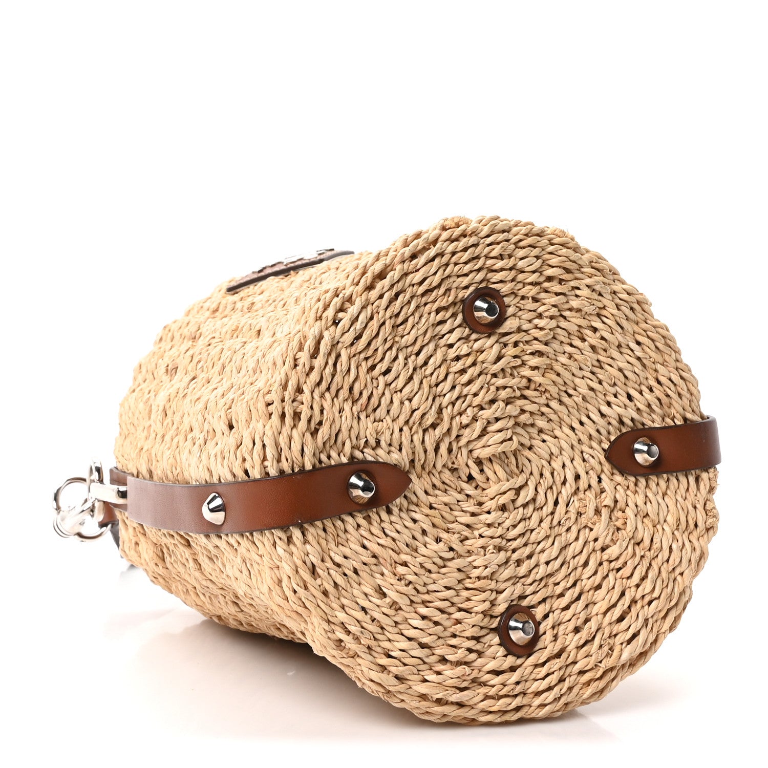 Prada Paglia Vitello Woven Braided Bucket Bag Naturale Cognac