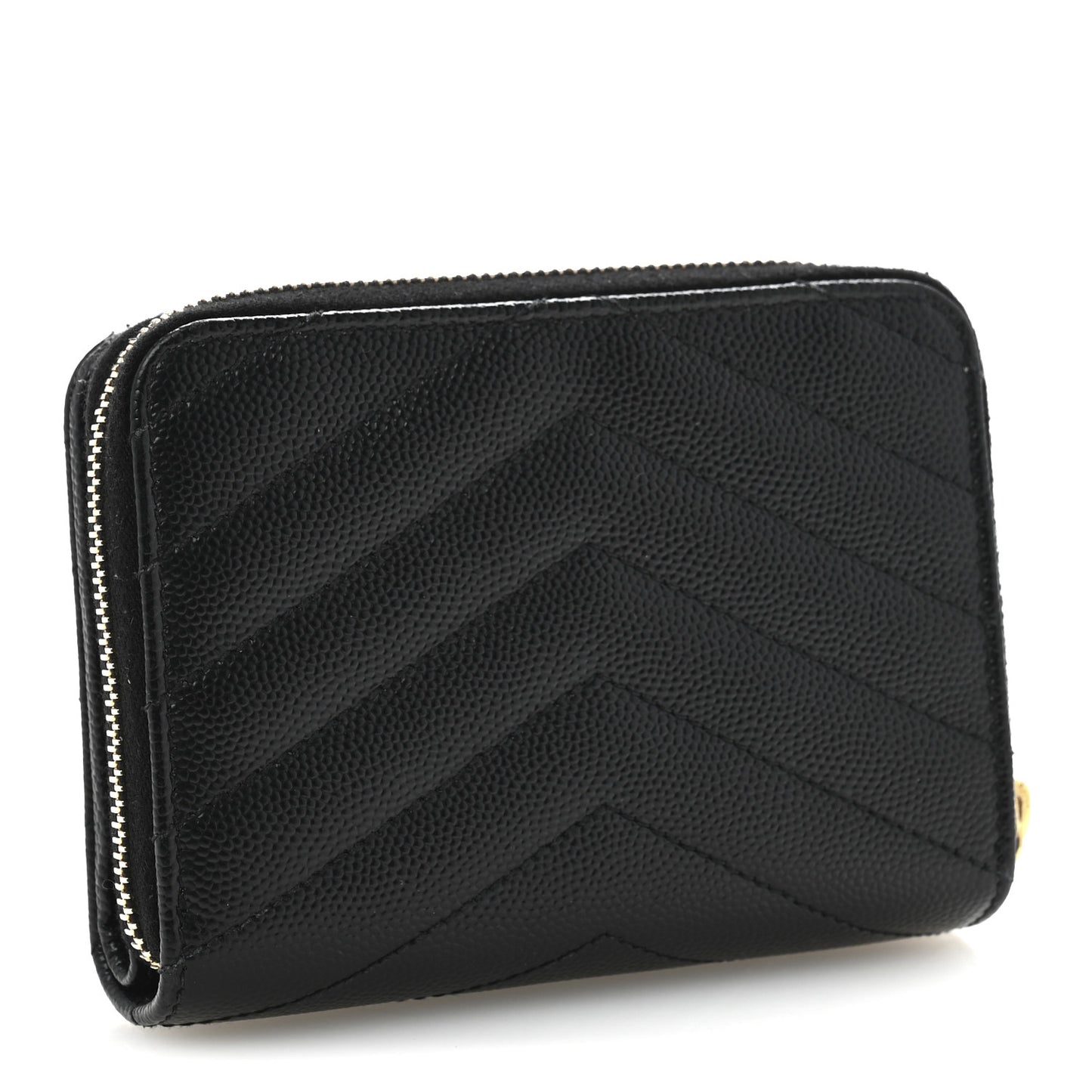 Grain De Poudre Matelasse Chevron Monogram Compact Zip Around Wallet Black