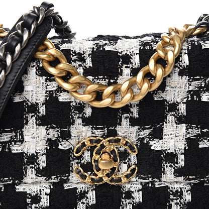 Chanel Tweed Quilted Medium 19 Flap Black Ecru White 9 of 10