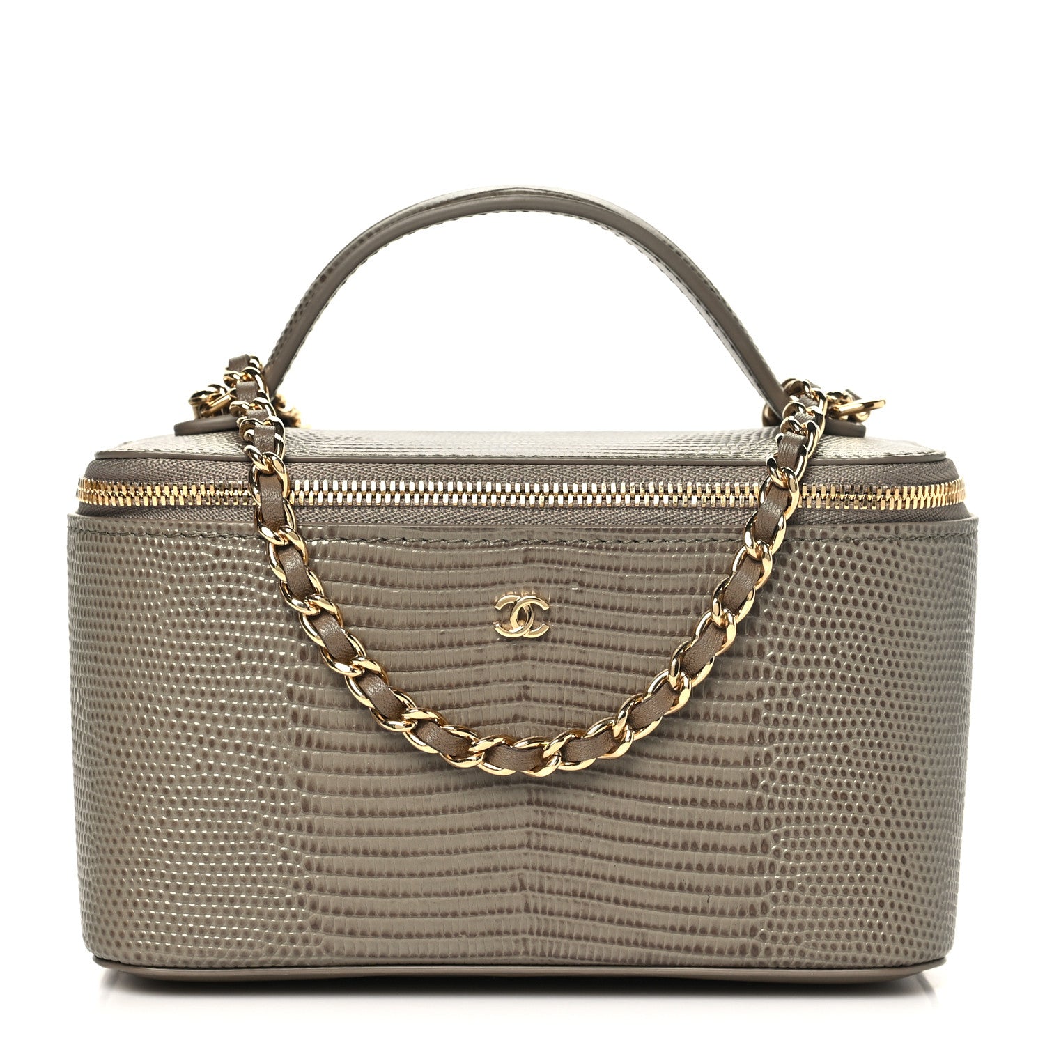 Chanel Calfskin Lizard Embossed Top Handle Vanity With Chain  Dark Khaki 1 of 11