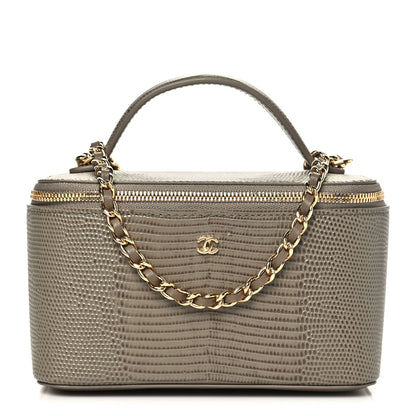 Chanel Calfskin Lizard Embossed Top Handle Vanity With Chain  Dark Khaki 1 of 11