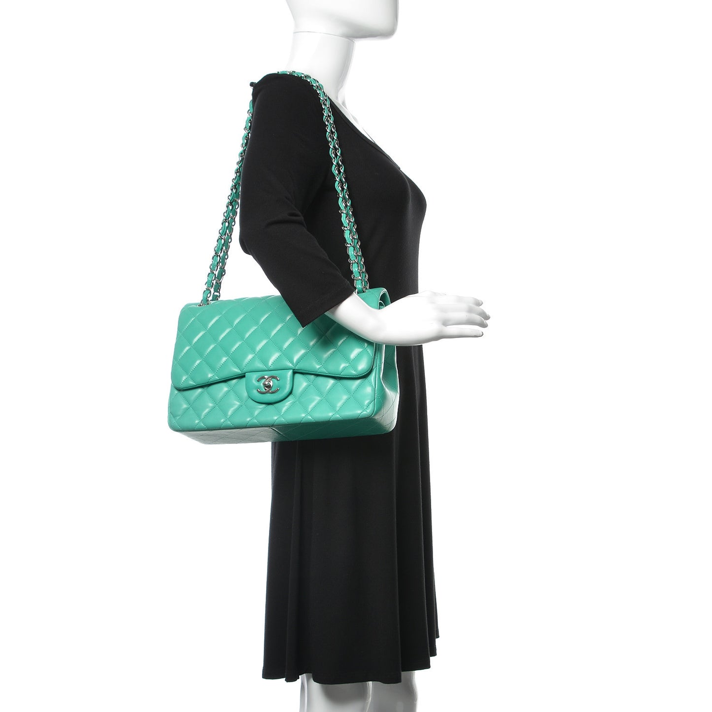 Lambskin Quilted Jumbo Double Flap Green