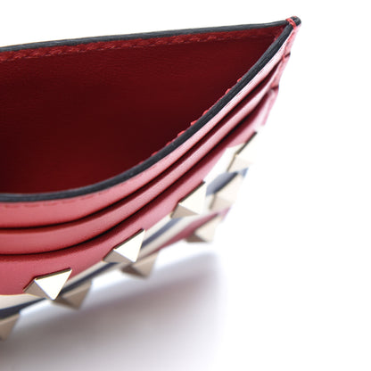 Valentino Garavani Vitello Zig Zag Print Rockstud Card Holder Blue Red 4 of 10
