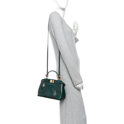 Fendi Snakeskin Shiny Nappa Mini Peekaboo Iconic Satchel Green 2 of 9