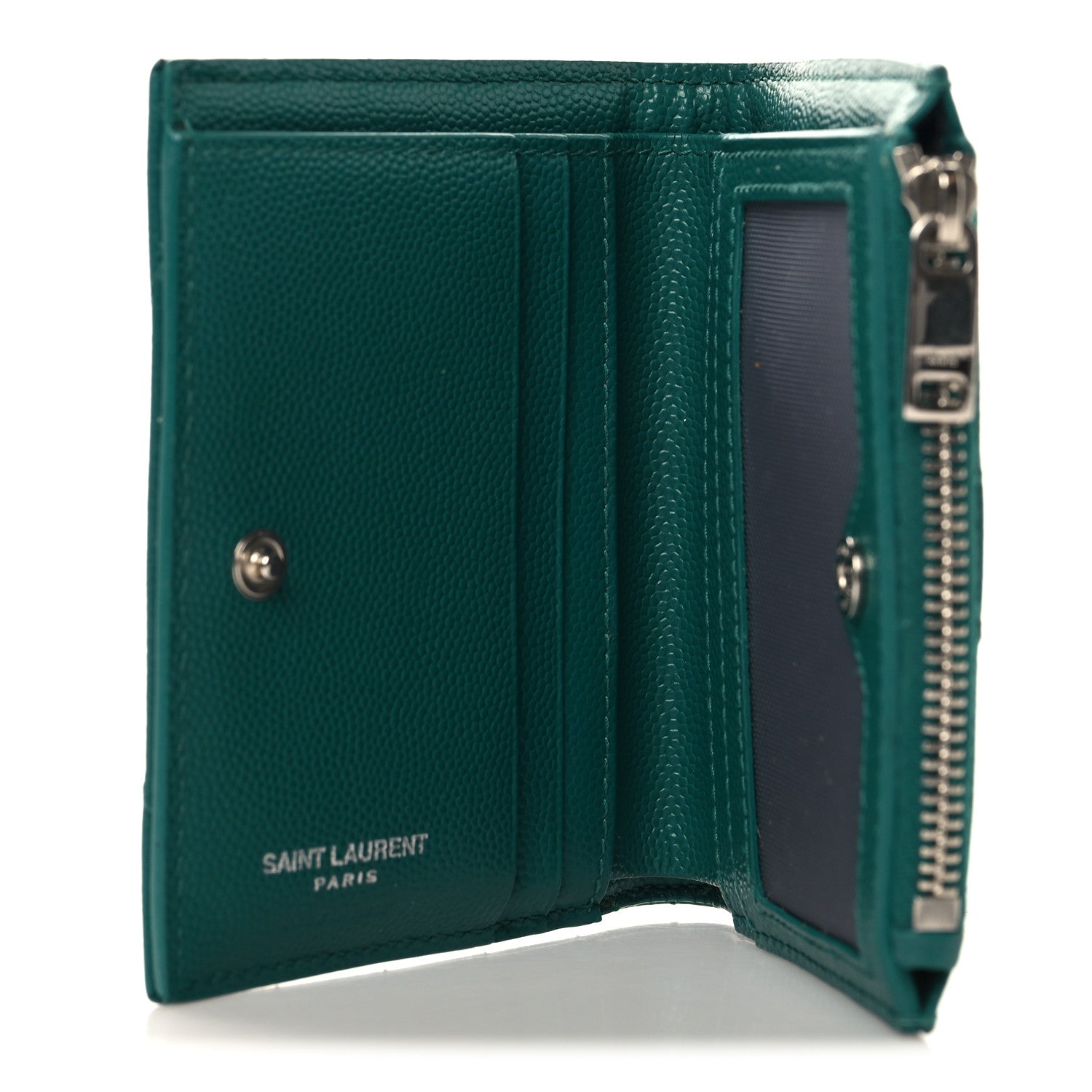 Saint Laurent Grain De Poudre Matelasse Chevron Monogram Zipped Card Case Malachite Green 5 of 6