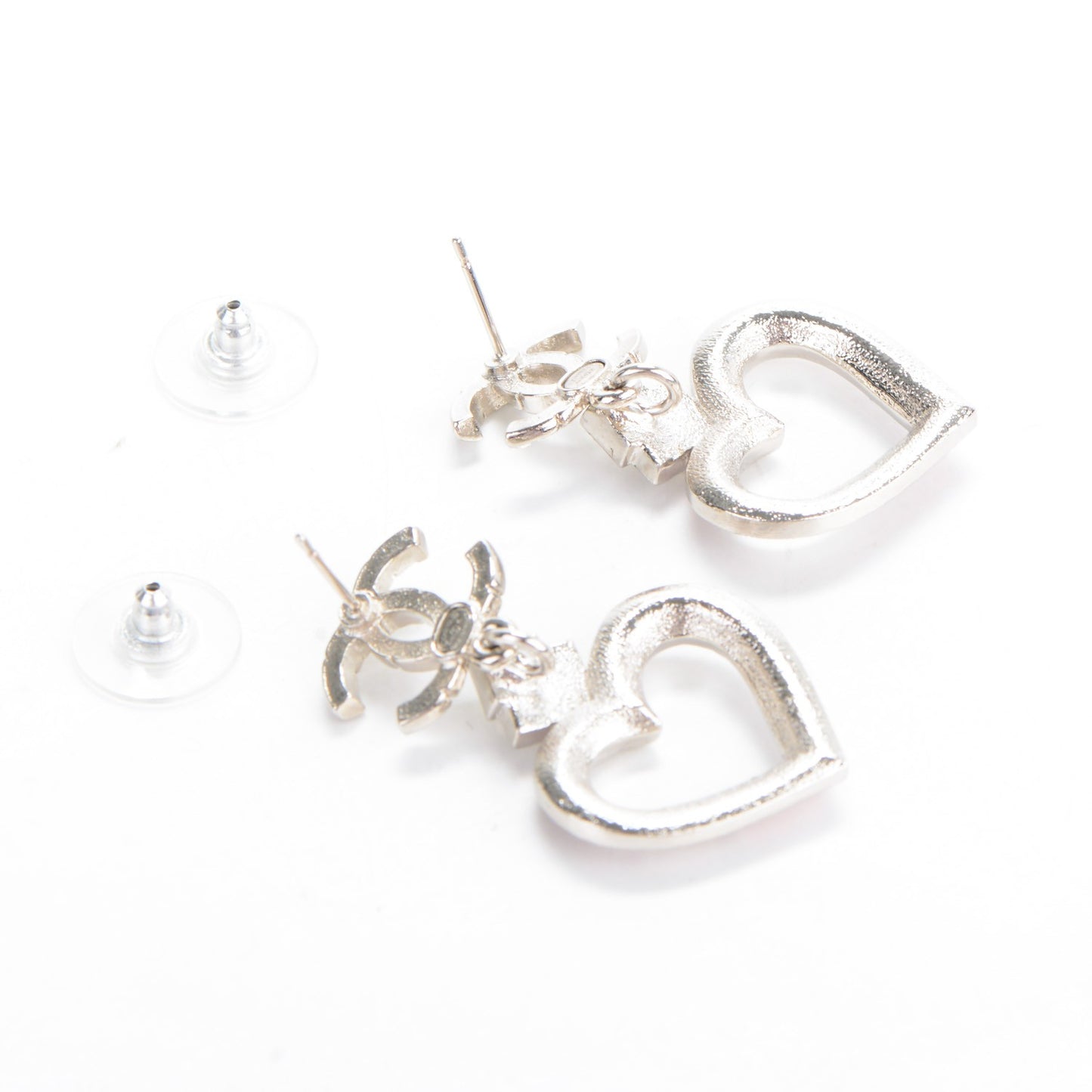 Crystal Heart CC Drop Earrings Silver