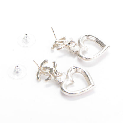 Chanel Crystal Heart CC Drop Earrings Silver 4 of 5