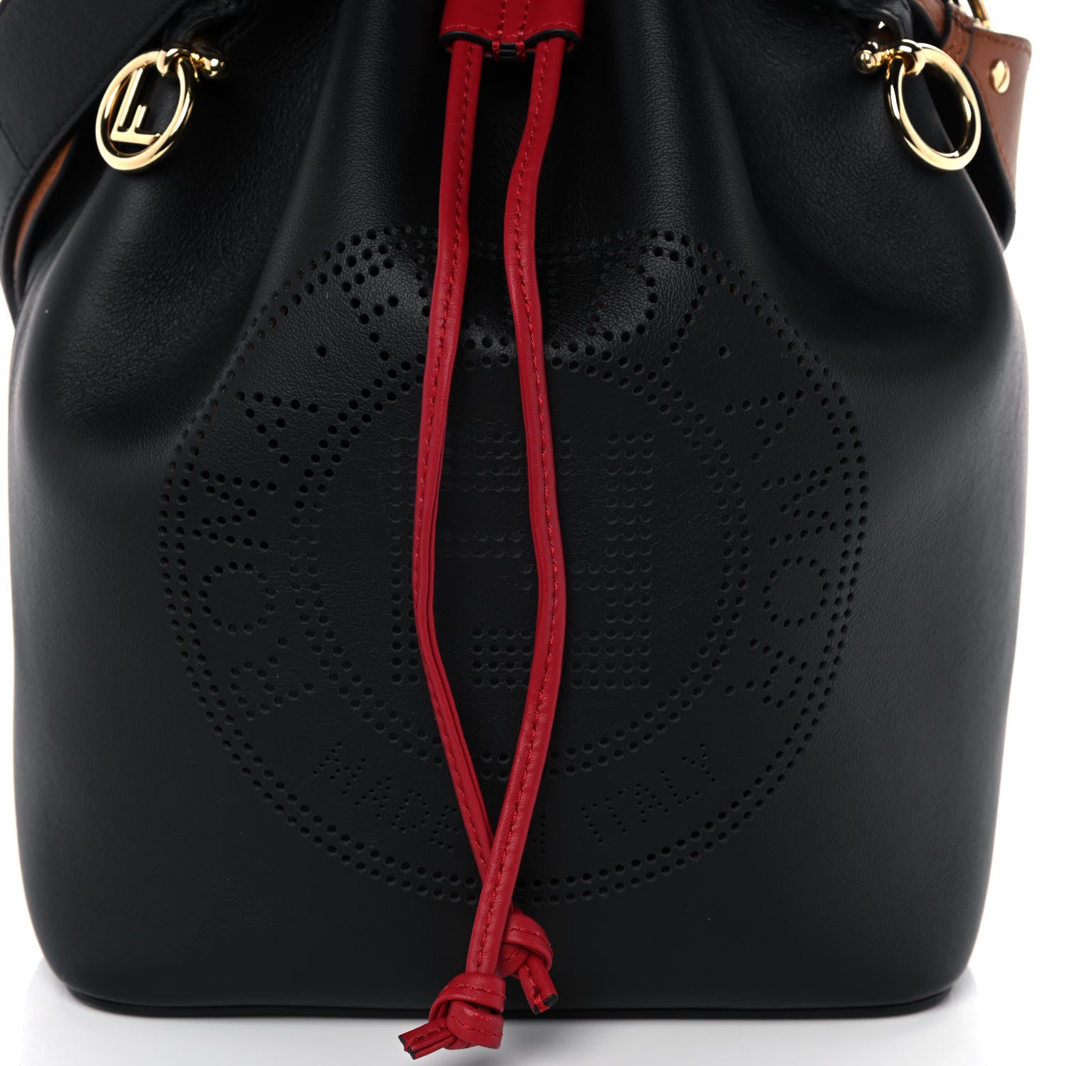 Fendi Vitello Grace F is Fendi Stamp Patch Perforated Small Mon Tresor Bucket Bag Black 7 of 11