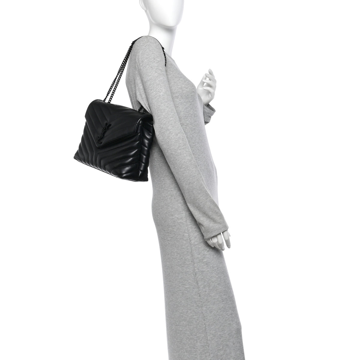 Saint Laurent Calfskin Y Quilted Monogram Monochrome Large Loulou Chain Satchel Black 2 of 14