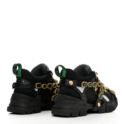 Gucci X SEGA Mesh Suede Calfskin Removable Crystals Womens Flashtrek Sneakers 38 Black Silver 4 of 11