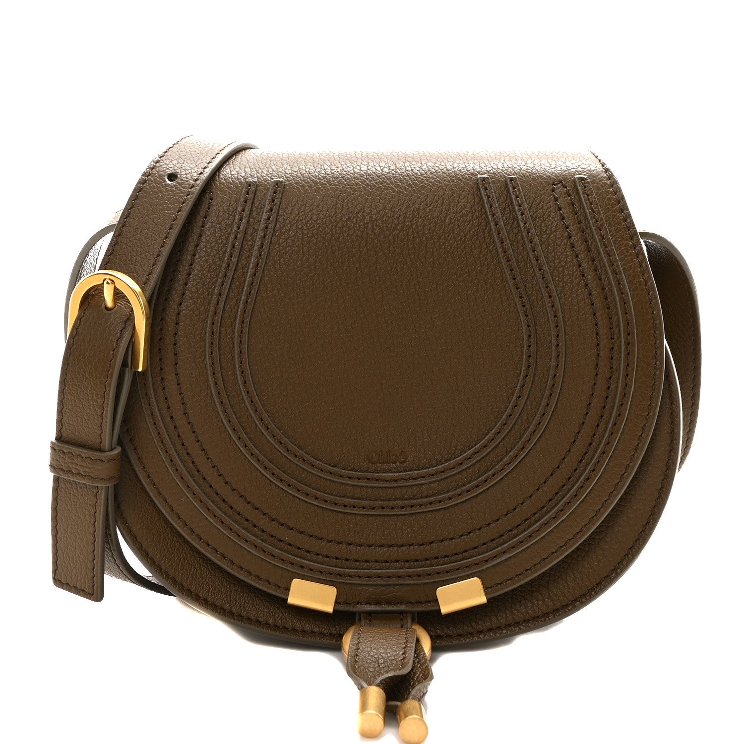 Chloe Grained Calfskin Small Marcie Saddle Bag Dark Khaki 1 of 10