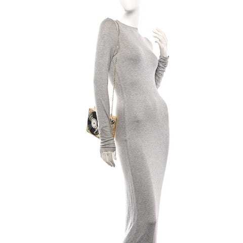 Crystal Turntable Scratch Minaudiere Clutch Champagne