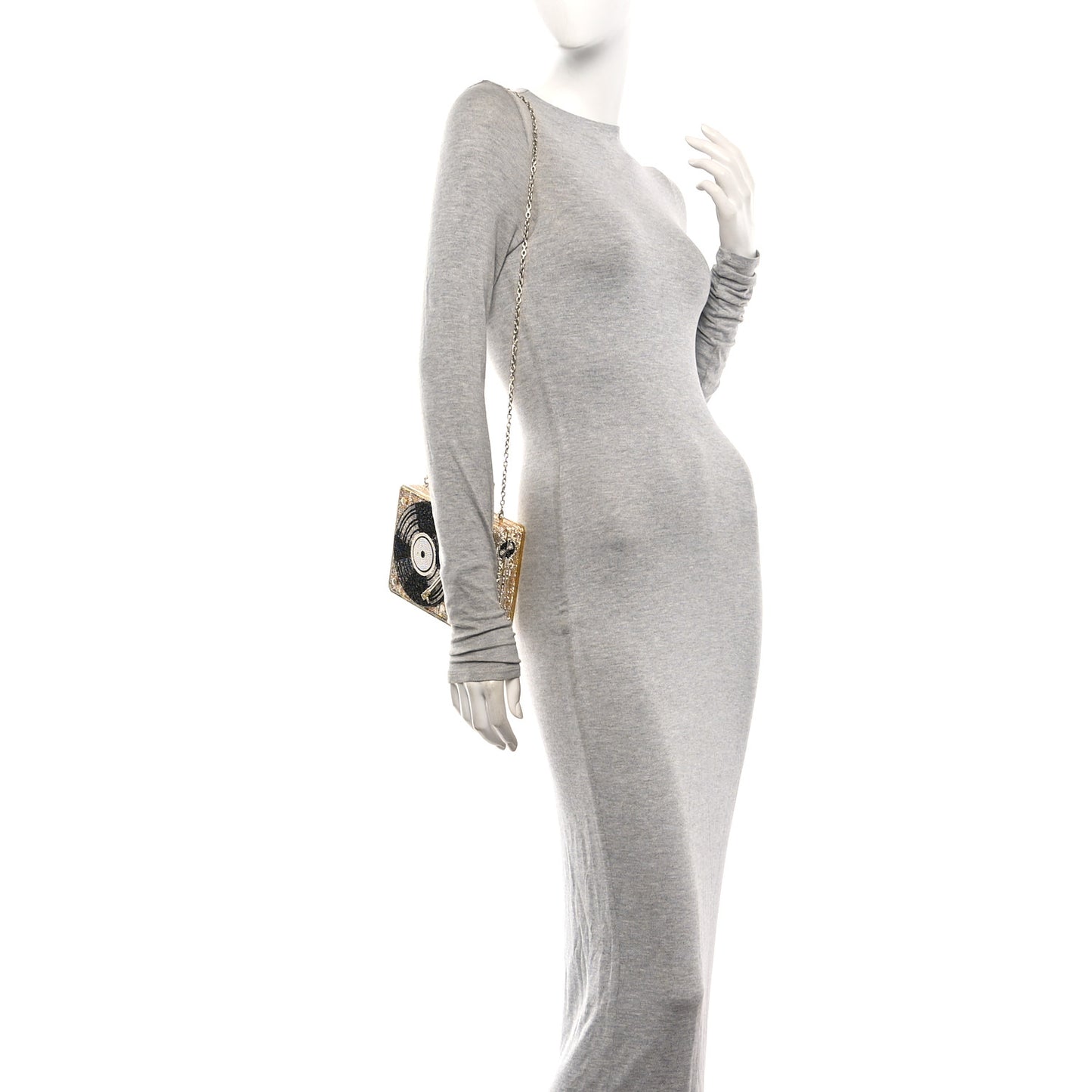 Crystal Turntable Scratch Minaudiere Clutch Champagne
