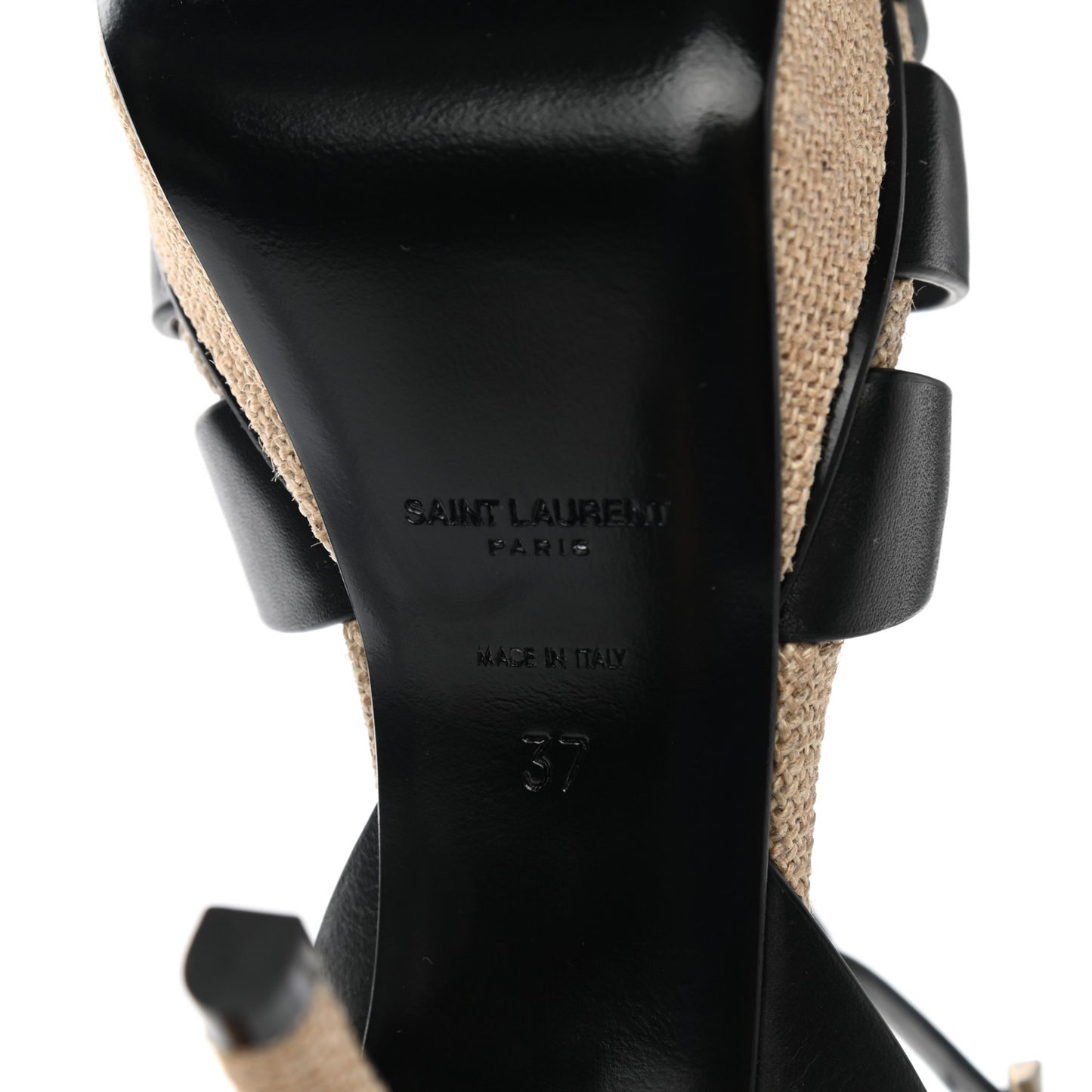 Calfskin Canvas Tribute 75 Platform Sandals 37 Black