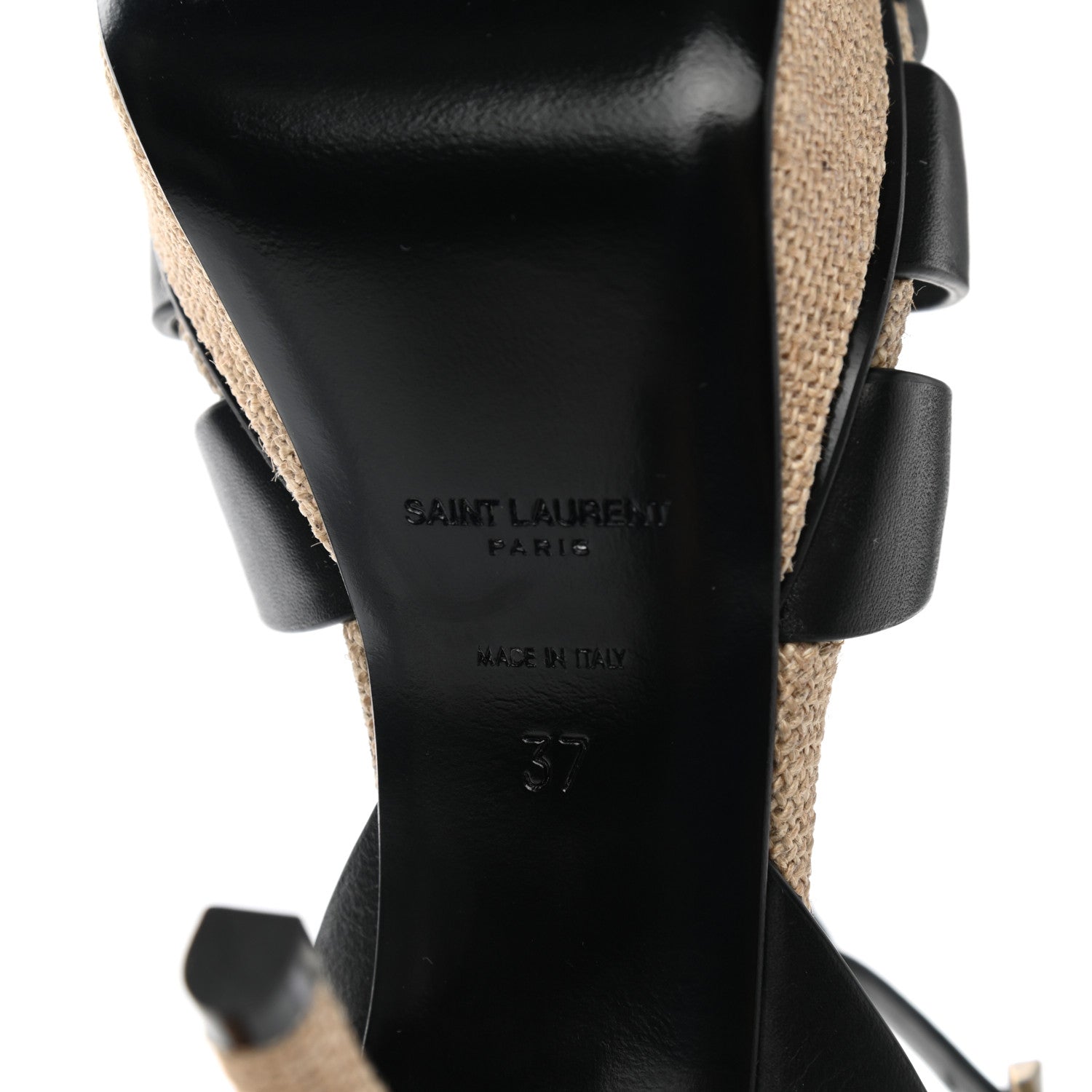 Saint Laurent Calfskin Canvas Tribute 75 Platform Sandals 37 Black 6 of 9