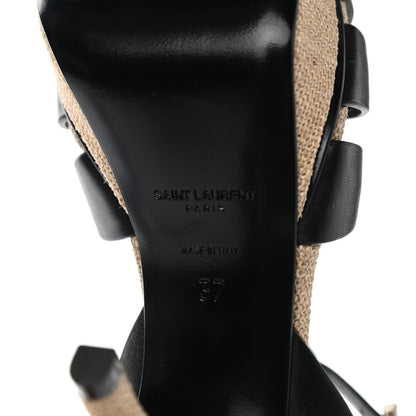 Saint Laurent Calfskin Canvas Tribute 75 Platform Sandals 37 Black 6 of 9