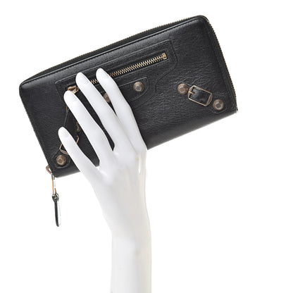 Balenciaga Agneau Giant 12 Rose Gold Hardware Continental Zip Around Wallet Black 2 of 16