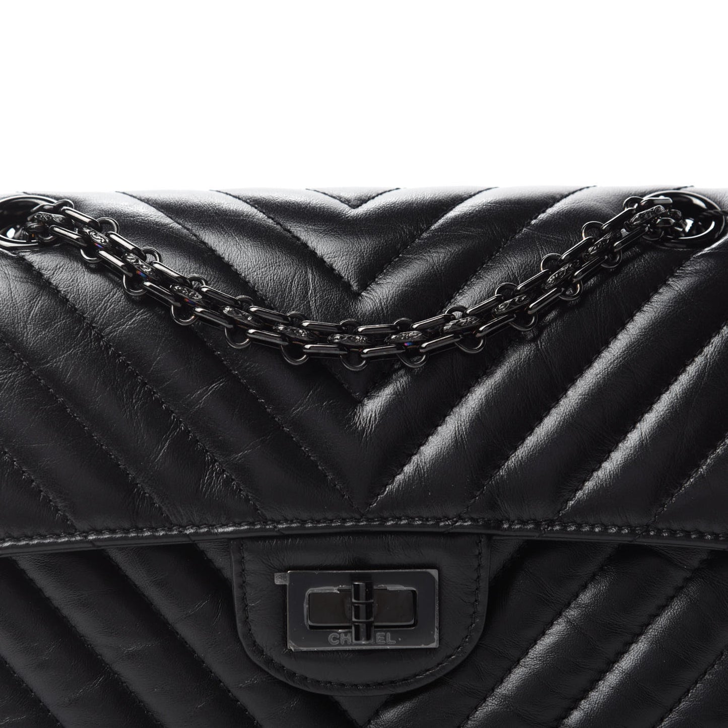 Aged Calfskin Chevron Quilted 2.55 Reissue Mini Flap So Black